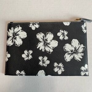 NWOT J Crew Black Floral Cow Leather Clutch Purse